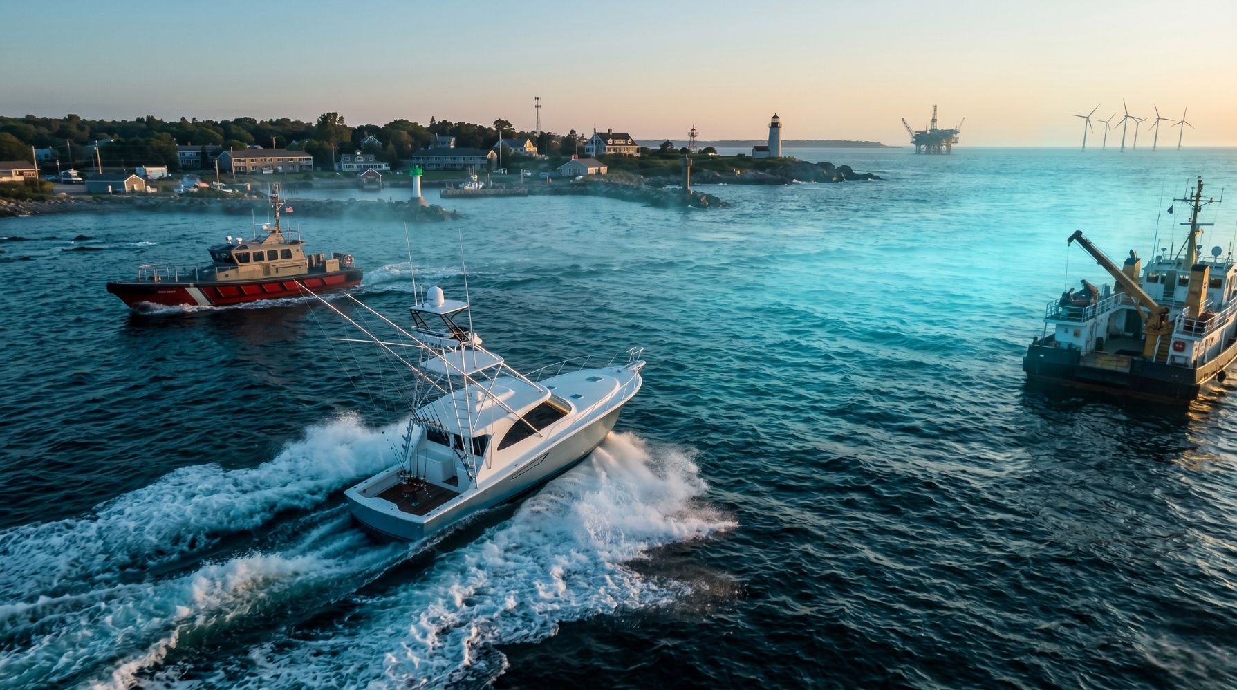 Marine-grade multiband antenna for vessel telemetry and offshore LTE pattern stability